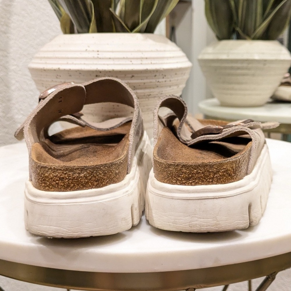Papillio Birkenstock Arizona Grooved Sandals Women 37 Taupe Suede Platform - Picture 5 of 11